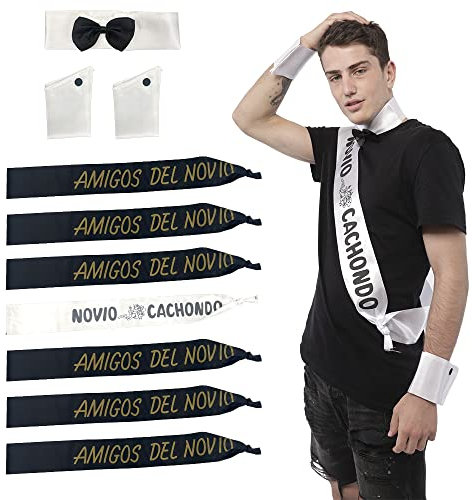 Bande di addio al nubilato, fasce di addio al nubilato, fasce di raso per fidanzato e amici kit di accessori a tema groom per feste e costumi (nero e bianco)