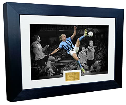 12 x 8 A4 Erling Haaland Manchester City Kung FU Goal, signierter Fotorahmen, Fußballposter