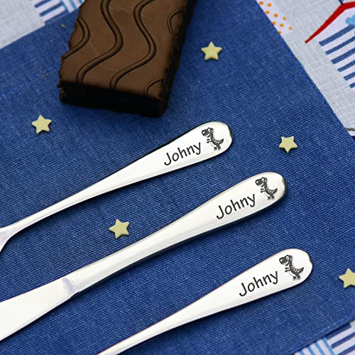 Personalised Engraved Childrens Cutlery Set Christening Birthday Kids Gift Idea (DINOSAUR)