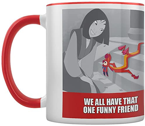 Pyramid International Disney Mulan Tasse (lustiges Freund-Design), 325 ml, Keramik, weiße Tasse, leuchtend rote Innenseite, leuchtend roter Griff – Offizielles Merchandise-Produkt