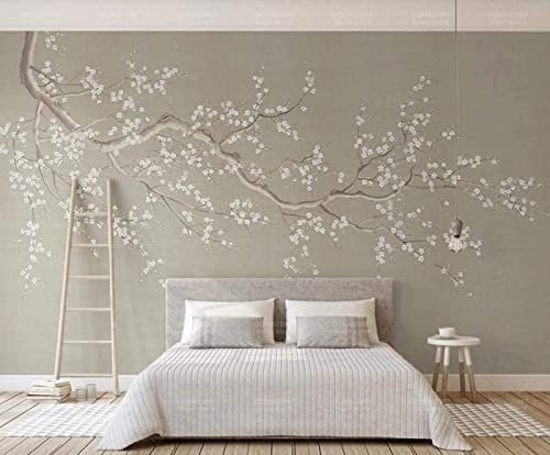 Papier Peint Panoramique Fleur De Prunier Zen Rétro Papier Peint 3D Personnalisés Intissé Décoration Murale 150x105cm