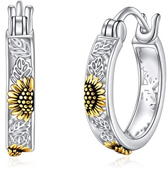 POPLYKE Sonnenblume Ohrringe Sterling Silber Sonnenblume Creolen Blume Schmuck Geschenk für Frauen