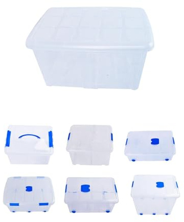 Jardin202 - Cajas de Almacenamiento Transparentes con Tapa Azul | Caja de ordenación | Pack 4 uds (60L)