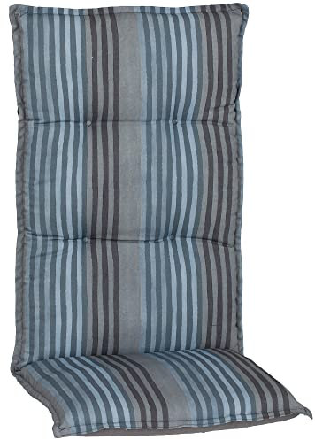 NYVI Hochlehner Auflagen Piemont 4er Set - 118x46x8 cm Blaue Streifen - Extra Starker 8cm Sitzpolster - Gartenmöbel Auflagen mit Halteband & Bindebändern