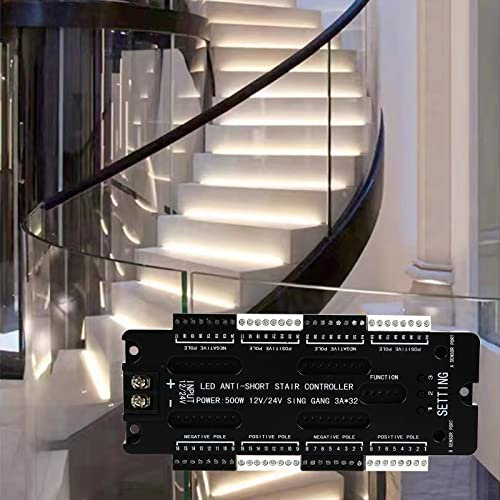 LED Motion Sensor Stair Light Controller, 32 Channels Automatic Step System Controller Speed Brightness Adjustable with Short Circuit Proof