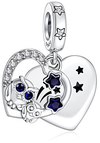 RMMY Charm Anhänger S925 Sterling Silber Always by Your Side Owl Bracelet Bead für Europäische Armbänder Halskette Mother's Day Schmuck Geschenk Christmas für Damen Herren