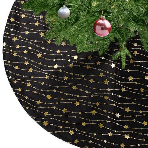 KONVINIT Weihnachtsbaumdecke Rund Schwarz Plüsch Christmasbaumdecke mit Sternen Weihnachtsbaum Rock aus Kunstfell für Christbaumständer Teppich,Weihnachtsdekoration,78cm Black