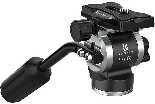 K&F Concept FH-02 Testa per treppiede e monopiede, testa fluida supporto Panoramico con Foro Filettato 1/4 3/8, per Fotocamere, DSLR, Treppiede, Monopiede, Flash, Monitor LCD, Carico Max 10kg