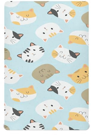Spannbettlaken für Kinderbetten für Jungen und Mädchen, niedliche Katzen, atmungsaktiv, für Kinderbetten, blaue Tiere, Kleinkind, passend für die meisten Standard-Babymatratzen, 132 x 71 x 22 cm