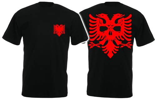 T-Shirt Albanien Albania Shqipëria Albanien Kosovo Wappen, Flagge, Frieden, Peace Skull, Bones (DE/NL/SE/PL, Alphanumerisch, M, Regular, Regular, Schwarz)