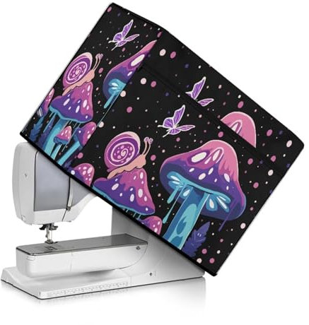 Suhoaziia Staubschutz für Nähmaschinen mit Seil und Taschen, kompatibel mit Standard-Singer-, Brother- und Janome-Maschinen, Lila Pilzschnecke, Beauty Case