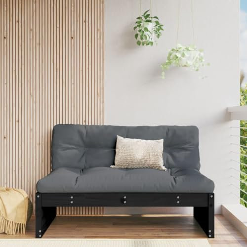 ZEYUAN Garten-Mittelsofa Schwarz 120x80 cm Massivholz Kiefer, Balkonmöbel, Gartenlounge, Gartenmöbel, Balkon Sofa, Terrassen Sofa, Terrassenmöbel - 825748