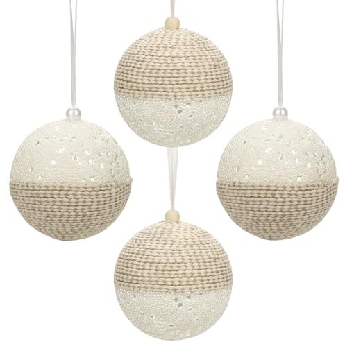 Arborus Boho Christbaumkugeln 12 cm Strick Weihnachtsbaumkugeln 4pcs Kugeln Weihnachtskugel mit Seil Weihnachtsdeko Christbaumanhänger Tannenbaumskugeln Weihnachtsbaumschmuck für Christbaumdeko