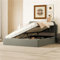 Gepolstertes Hydraulisches Zwei-Wege-Bett, Mit Verstellbarem Kopfteil, Zusätzlichem Stauraum Unter Dem Bett, Massives Kiefernholz, Geeignet Für Schlafzimmer Für Erwachsene(Size:160x200cm,Color:Grau)