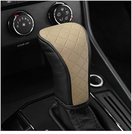 JNNJ Funda Universal de Cuero Antideslizante y Transpirable Para Pomo de Palanca de Cambios Automática (Negro Beige)