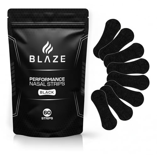 Performance Nose Strips for Breathing (60 Count) - Oil & Sweat Proof Adhesive - Athletic Nasal Strips for Snoring & Sleeping - Black, Wide, Universal Fit, Extra Strength Snoring Solution for Sleep