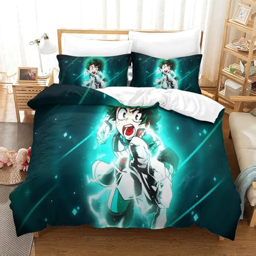 My Hero Academia Bettwäsche Bettbezug 3teilig Weiche Mikrofaser 3D-Digitaldruck Bettwäsche-Sets - 2 Bettbezüge Mit Reißverschluss Und 1 Kissenbezüge Single（140x200cm）