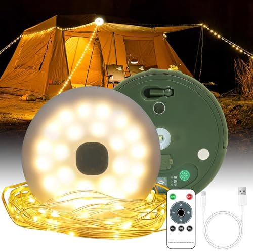 Afaiup Retractable String Lights,32FT 100LED Warm White Camping String Lights,Portable Rechargeable Camping Fairy Lights with USB, 9 Modes Waterproof Camping Fairy Lights for Camping Outdoors Garden