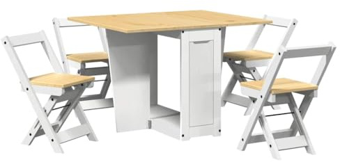 vidaXL Set Comedor Plegable Mariposa 5 pzas Corona Madera Pino Blanco