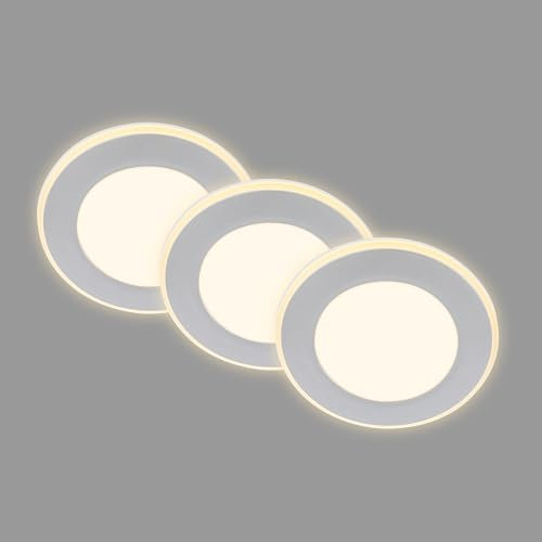 BRILONER - 3er Set LED Einbaustrahler 230V mit Nachtlichtfunktion, Flächen und Ringe sep. schaltbar, Speicherfunktion, LED Spot, flach, Deckenspots, Einbauleuchten, Wohnzimmer, 93x30mm, Chrom-Matt