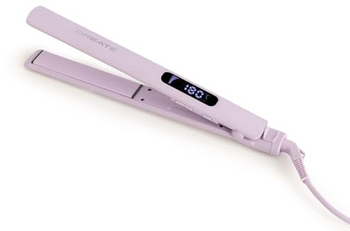 CREATE/CERAMIC STYLER SLIM/Plancha de pelo lavanda con revestimiento cerámico/Pantalla digital, 9 temperaturas, cable griatorio 360º, función de alisado y rizado, 45W