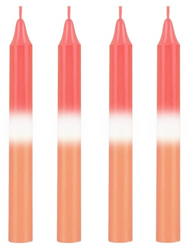 Ovaletta 4 Stück Stabkerzen Bunt, Dip Dye Stabkerzen Rosa und Orange, Bunte Kerzen, Stabkerzen Weihnachten, für Hochzeit, Geburtstag, Höhe 23 cm, Durchmesser 2,2 cm, Brenndauer ca. 8 Stunden