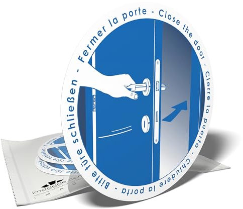 Adesivi per segnaletica - Si prega di chiudere la porta - 3 adesivi rotondi - 9,5 cm