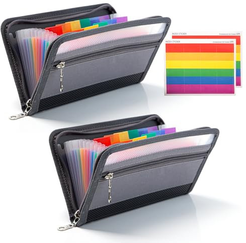 Keboyoe 2 Stück Fächermappe A6 Dokumentenmappe mit Reißverschluss und Etiketten 13 Fächern Ordnungsmappe Karteikarten Mappe Fächermappe Datei Organizer für Schecks Rechnungen Quittungen Tickets