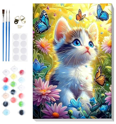 Lxmsja Peinture Numero Enfant Adulte avec Cadre, Chat Peinture par Numero, Numéro d'art avec Pinceaux, Loisirs Créatifs Adultes, Activité Manuelle Adulte, 20x30cm