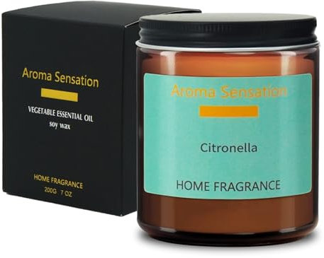 Zitronengras Duftkerze für Draußen, Citronella Kerze Outdoor, Kerze Geschenkset im Glas, Natürlich Sojakerze Groß, Camping Kerze für Garten Picknick Grill, 80 Std Lange Brenndauer, 8% Zitronenöl