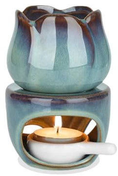 Incense Holders Ceramic Wax Melt Burners with Tealight Spoon, Decorative Oil Burner for Essential Oils, Removable Aromatherapy Wax Burner, Scented Diffuser Home Bedroom Decor