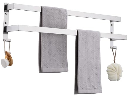 Xiarnotogi Doppelte Handtuchstange Handtuchhalter für Badezimmer, Badetuchhalter Wandhalterung, Edelstahl Handtücher Regale Handtuchhalter, 2 Ebenen (Gebürstetes Nickel, 81,3 cm)