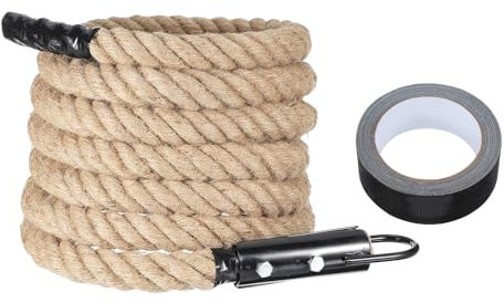 sourcing map Battle Rope 20ft x 1.5 Inch Jute Heavy Fitness Training Gym Rope with Black Metal Hook Exercise Workout Ropes for Strength Training Home Workouts Sport