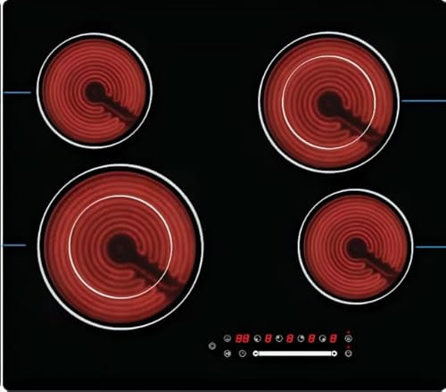 Nardea 4-Burners 6700 W Piano Cottura in Vetroceramica da Incasso 9 Livelli, Timer 99 min, Sicurezza Bambini-Taglio 56×49 cm Piano cottura elettrico in vetroceramica con controllo slide touch