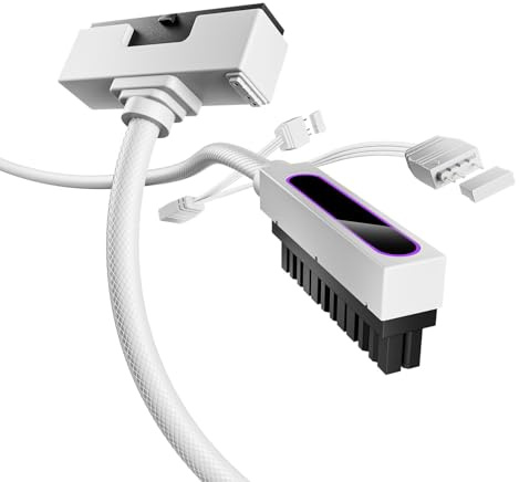 AsiaHorse Hydrus 24-Pin ATX Verlängerungskabel [TYP L - NACH UNTEN GEWINKELT], 90° Stecker nach unten (Nur für ITX/Spezialbauten - Platz prüfen), 18AWG Sleeved - Weiß