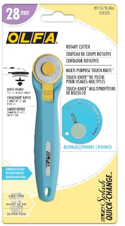 OLFA Rotary Cutter Craft Set - 28mm RTY-1C/TK-4/AQA Combo Pack Quick-Change with Touch Knife, Aqua