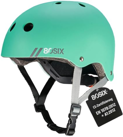 80SIX Skaterhelm Kinder, Verstellbarer Fahrradhelm für Jugendliche und Erwachsene, CE EN1078 Zertifiziert, für Skateboard, Fahrrad, Roller, E-Scooter, 49-61cm