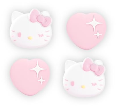 Kuitmor Anti-Slip Silicone Thumb Grip Caps for Switch 2, Cute Cartoon Joystick Cover Keycaps Set Compatible with Switch 2 2025 Console - Heart and Cat (4-Pack)