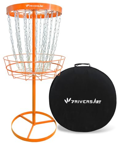 7RiversART Disc Golfkorb Tragbares Disc Golf Target mit Heavy Duty 24 Ketten Disc Golfplatz Korb Kommen mit Tragetasche Orange