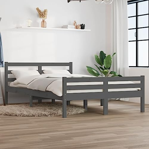 Tonture Massivholzbett Grau 140x190 cm, Kiefernholz Bettrahmen Modern, Stabile Plattform Bett für Schlafzimmer, Robuste Möbel, Langlebiges Design