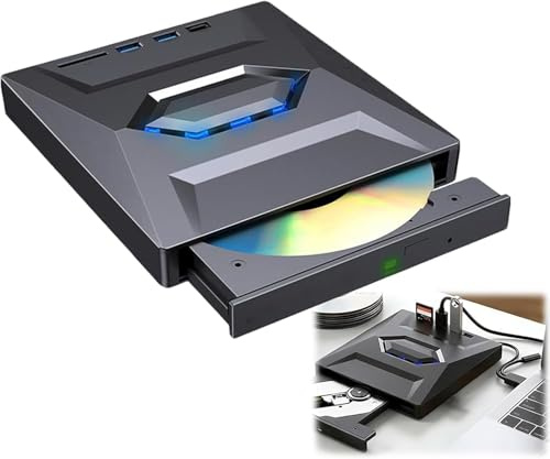 External Blu-ray Drive, 7-in-1 USB 3.0 & Type-C, Portable Blu-ray Player & Writer for Laptop PC. BD/DVD/CD Burner + SD/TF Card Reader + USB Hub. Plug & Play for Windows, Linux, Mac OS. (With Blu-ray)