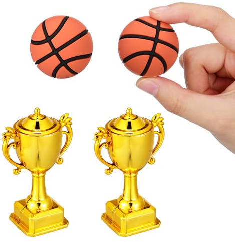 MAGICLULU Geburtstagskuchendekoration und Tortenauflegern aus Kunststoff und Silikon 2 Satz Basketball mit Kleiner Pokalen für Jungen Geburtstagspartys und Festliche Stimmung