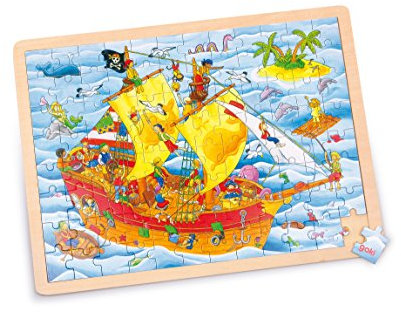 small foot 57831 Einlegepuzzle Piraten aus Holz, Holzpuzzle mit Schiff und Seeleuten, Lernspielzeug und Kinderpuzzle, fördert Fantasie und Motorik der Kinder, 40cm x 30cm, 96er Set, ab 3 Jahre