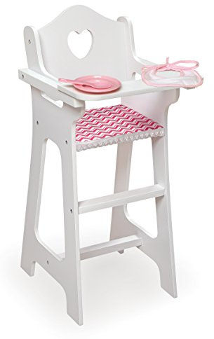Badger Basket Chevron Doll High Chair with Plate, Bib, and Spoon – Ideal for Feeding 18-Inch Dolls in White and Pink