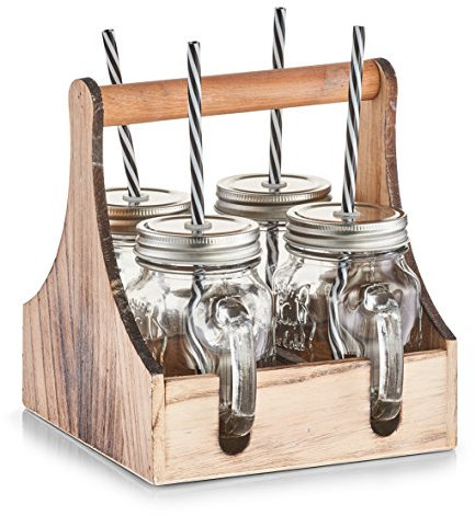 Zeller 19746 Trinkgläser-Set, 5-TLG., Glas/Metall/Holz, ca. 20 x 22 x 22 cm
