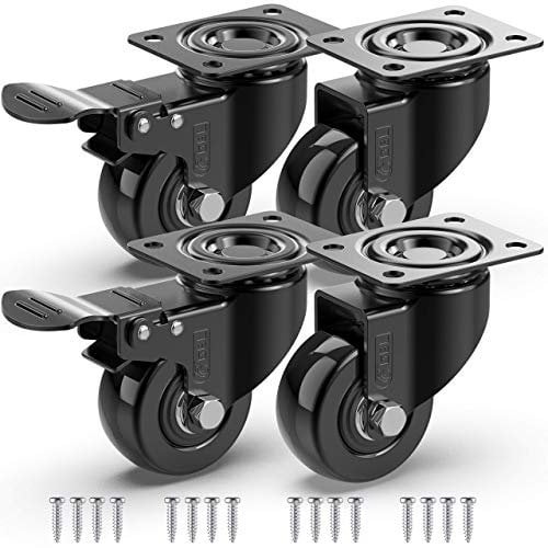 GBL Ruedas para Muebles Pesados con 2 Freno + Tornillos - 50 mm Hasta 200 kg - 4x Ruedas Giratorias Grandes que No Dejan Marcas de Alta Resistencia - Para Mesa Cama Mueble Canape Sofá Palets - Negro