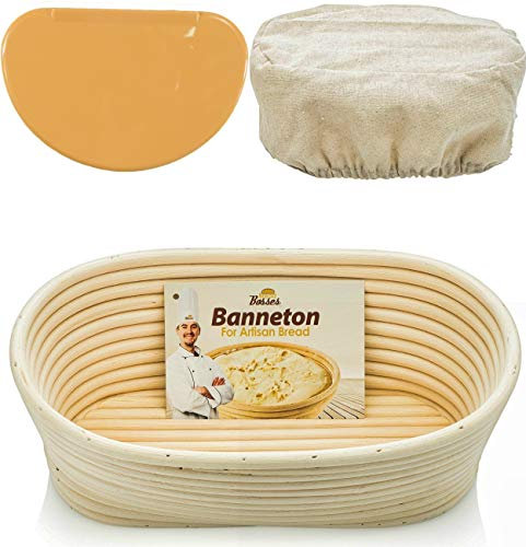 Bread Bosses Oval Bread Banneton Proofing Basket - 10-Zoll-Körbe Sauerteig Banaton Handtuch zum Backen Oval Proofing für Sauerteigbrot Herstellung Starter Jar Kit