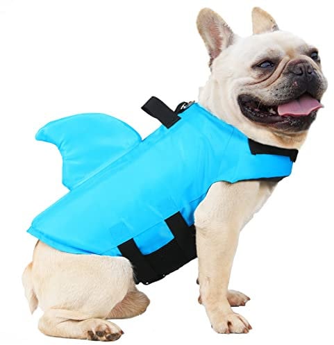 FONLAM Schwimmweste Hund Hundeschwimmweste Schwimmweste für Kleine Mittelgroße Hunde Rettungsweste Warnweste Schwimmbad (M, Blau)