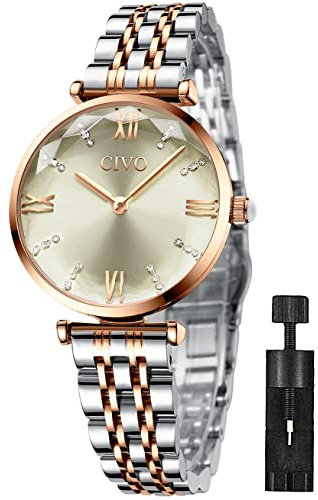 CIVO Orologio Donna Acciaio Inossidabile Impermeabile Minimalista Orologi da Polso Donna Analogico Grigio Affari Sportivo