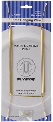 Plymor Shiny Gold Finish Wall Mountable Plate Hanger, 11 H x 3.5 W x 0.5 D (for Plates 14 - 20)